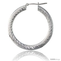 Sterling Silver Italian 3mm Tube Hoop Earrings Twist Design Diamond Cut, 1 3/8  - £43.08 GBP