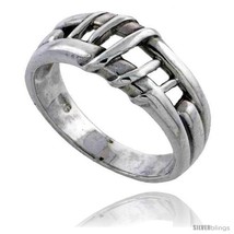 Size 14 - Sterling Silver Wire Wrapped Center Cut-out Wedding Band Ring 5/16 in  - £23.26 GBP