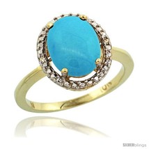 Size 10 - 10k Yellow Gold Diamond Sleeping Beauty Turquoise Ring 2.4 ct Oval  - £420.03 GBP