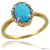 Size 10 - 10k Yellow Gold Diamond Halo Turquoise Ring 1.2 ct Oval Stone 8x6 mm,  - £238.36 GBP