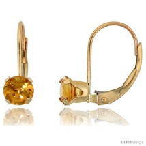 10k Yellow Gold Natural Citrine Leverback Earrings 5mm Brilliant Cut November  - £80.75 GBP