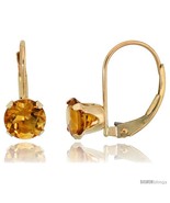 10k Yellow Gold Natural Citrine Leverback Earrings 6mm Brilliant Cut Nov... - £87.96 GBP