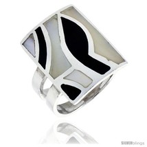 Size 6.5 - Sterling Silver Rectangular Shell Ring, w/Black &amp; White Mother of  - £45.01 GBP
