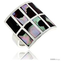 Size 7.5 - Sterling Silver Square-shaped Shell Ring, w/Colorful Mother of Pearl  - £45.89 GBP