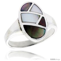 Size 9 - Sterling Silver Oval Shell Ring, w/Colorful Mother of Pearl Inlay,  - £28.10 GBP