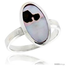 Sterling silver oval shell ring w brown white mother of pearl inlay 11 16 17 mm wide thumb200