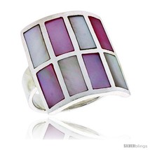 Size 7 - Sterling Silver Square-shaped Shell Ring, w/Pink &amp; White Mother of  - £45.75 GBP