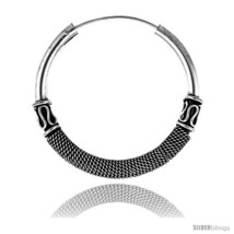 Sterling Silver Large Bali Hoop Earrings, 1 9/16in  diameter -Style  - £49.47 GBP