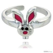 Sterling silver child size rabbit head ring w pink enamel design 7 16 11 mm wide thumb200