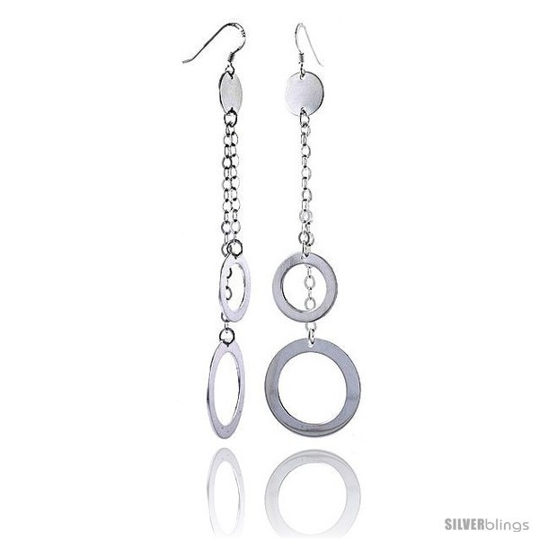 Primary image for 3 3/4in  Long Sterling Silver Italian Drop Earrings w/ Circle Cut 