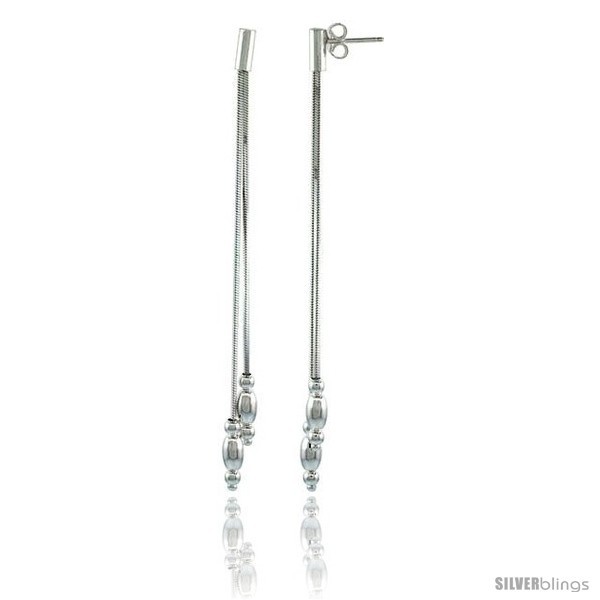 Primary image for 2 7/8in  Long Sterling Silver 3-Strand Italian Drop Earrings w/ Oval 