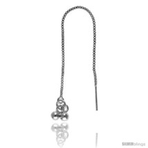 Sterling Silver Italian Threader Earrings with 2 Small Beads drop total length  - $35.77