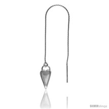Sterling Silver Italian Threader Earrings with Long Heart drop total length 4  - $44.06