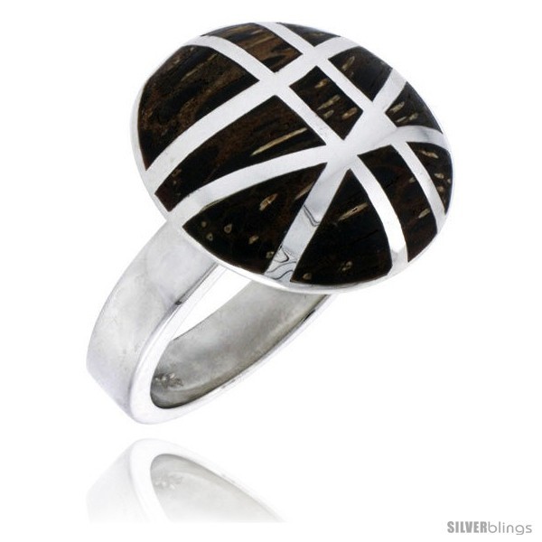 Size 6.5 - Sterling Silver Gashed Round Ring, w/ Ancient Wood Inlay, 13/16in  (2 - $81.00