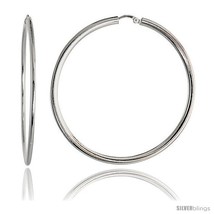 Sterling Silver Italian Large Flat Tube Hoop Earrings, 2 3/16 in (55  - $66.16