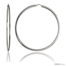 Sterling Silver Italian Extra Large Flat Tube Hoop Earrings, 2 1/2 in (65  - $77.23