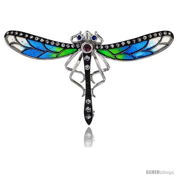 Sterling Silver Multi Color Enamel Dragonfly Brooch, 2 5/8 in. (61 mm)  - £122.17 GBP
