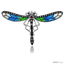 Sterling Silver Multi Color Enamel Dragonfly Brooch, 2 5/8 in. (61 mm)  - £123.79 GBP