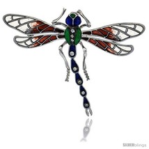 Sterling Silver Multi Color Enamel Dragonfly Brooch, 2 5/16 in. (59 mm)  - £143.52 GBP