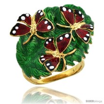 Size 8 - Sterling Silver Multi Color Enamel Triple Butterfly Ring, 7/8 i... - $138.20