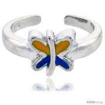 Sterling Silver Child Size Butterfly Ring, w/ Blue &amp; Yellow Enamel Design, 1/4in - £28.39 GBP