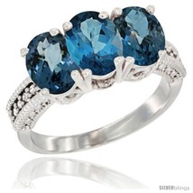 14k white gold natural london blue topaz ring 3 stone 7x5 mm oval diamond accent thumb200