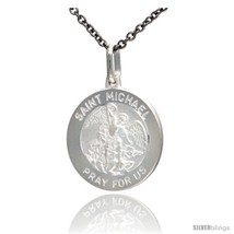 Sterling Silver Saint Michael Medal 3/4 in Round Made in Italy, Free 24 in  - $25.43