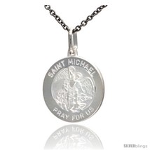 Sterling Silver Saint Michael Medal 3/4 in Round Antiqued Finish, Free 24 in  - £20.32 GBP