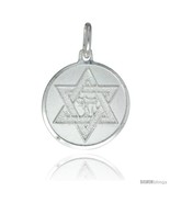 Sterling Silver Star of David Medal 7/8 in Round Made in Italy, Free 24 in  - £35.40 GBP