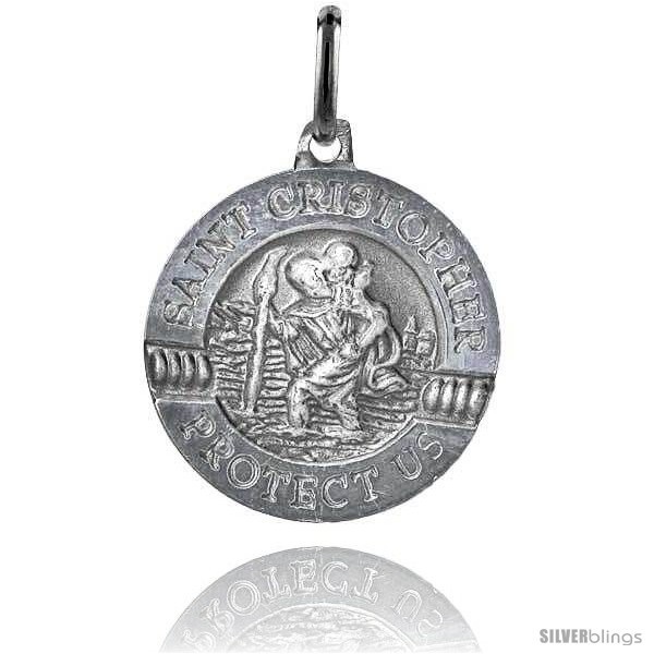 Primary image for Sterling Silver Saint Christopher Medal Made in Italy 3/4 in -Style 