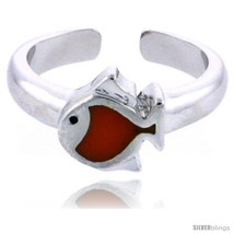 Sterling Silver Child Size Fish Ring, w/ Orange Enamel Design, 5/16in  (... - £28.63 GBP