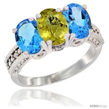 Size 5 - 14K White Gold Natural Lemon Quartz &amp; Swiss Blue Topaz Sides Ring  - £539.59 GBP