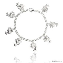 Sterling silver double dolphin charm bracelet 7 8 22 mm wide thumb200