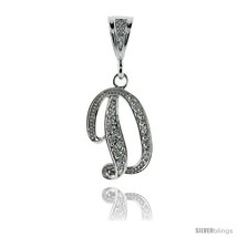 Sterling Silver Large Script Initial Letter D Pendant w/ Cubic Zirconia Stones,  - £44.29 GBP