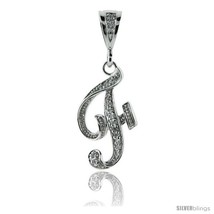 Sterling Silver Large Script Initial Letter F Pendant w/ Cubic Zirconia Stones,  - £44.29 GBP