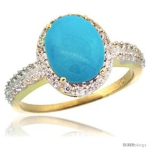 Size 8 - 10k Yellow Gold Diamond Sleeping Beauty Turquoise Ring Oval Stone 10x8  - £572.76 GBP