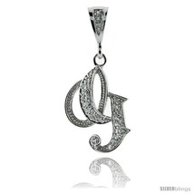 Sterling Silver Large Script Initial Letter G Pendant w/ Cubic Zirconia Stones,  - £44.29 GBP