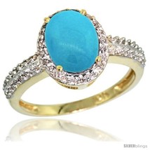 Size 10 - 10k Yellow Gold Diamond Sleeping Beauty Turquoise Ring Oval Stone 9x7  - £652.96 GBP