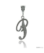 Sterling Silver Large Script Initial Letter P Pendant w/ Cubic Zirconia ... - £43.57 GBP