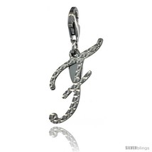 Sterling Silver Script Initial Letter F Alphabet Charm Diamond Cut Finish and  - $24.40