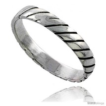 Size 10 - Sterling Silver Striped Wedding Band / Thumb Ring 3/16 in  - £15.67 GBP