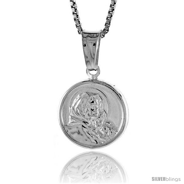 Primary image for Sterling Silver Madonna & Child Medal, Made in Italy. 1/2 in. (12 mm) in 