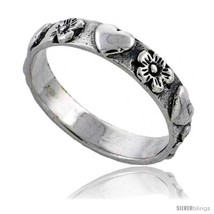 Size 7 - Sterling Silver Hearts &amp; Flowers Link Wedding Band  - £9.97 GBP