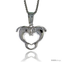 Sterling Silver Kissing Dolphin Heart Pendant, Made in Italy. 9/16 in. (14 mm)  - £11.26 GBP