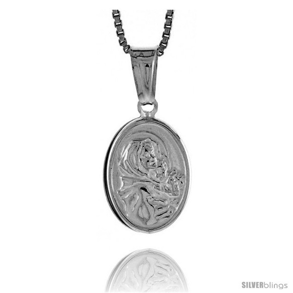 Primary image for Sterling Silver Madonna & Child Medal, Made in Italy. 9/16 in. (14 mm) 