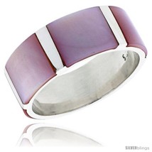 Size 6 - Sterling Silver Flat Band, w/Pink Mother of Pearl Inlay, 3/8in  (10 mm) - £30.98 GBP