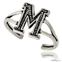 Sterling Silver Initial Letter M Alphabet Toe Ring / Baby Ring, Adjustable  - $17.40