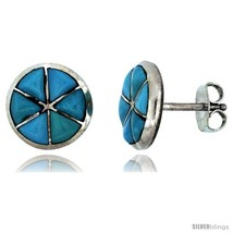 E turquoise round stud earrings genuine zuni tribe american indian jewelry 3 8 in 10 mm thumb200