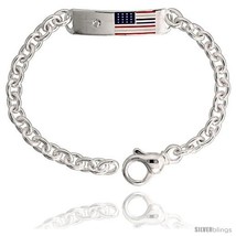 Sterling Silver Heavy 9in  Adjustable, American Flag ID Bracelet, 3/8in  (10 mm) - £145.59 GBP
