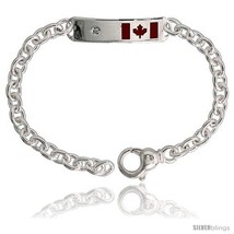 Sterling Silver Heavy 9in  adjustable, Canadian Flag ID Bracelet, 3/8in  (10 mm) - £147.14 GBP